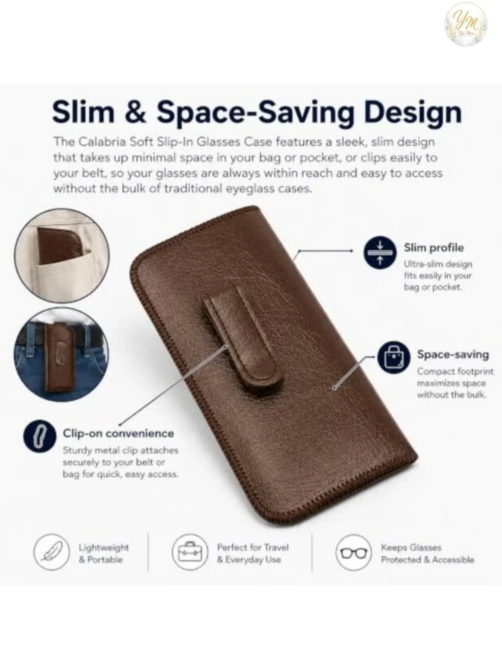 Slim Faux Leather Eyeglass Case with Metal Pocket Clip, Felt Lining, 4 Pack